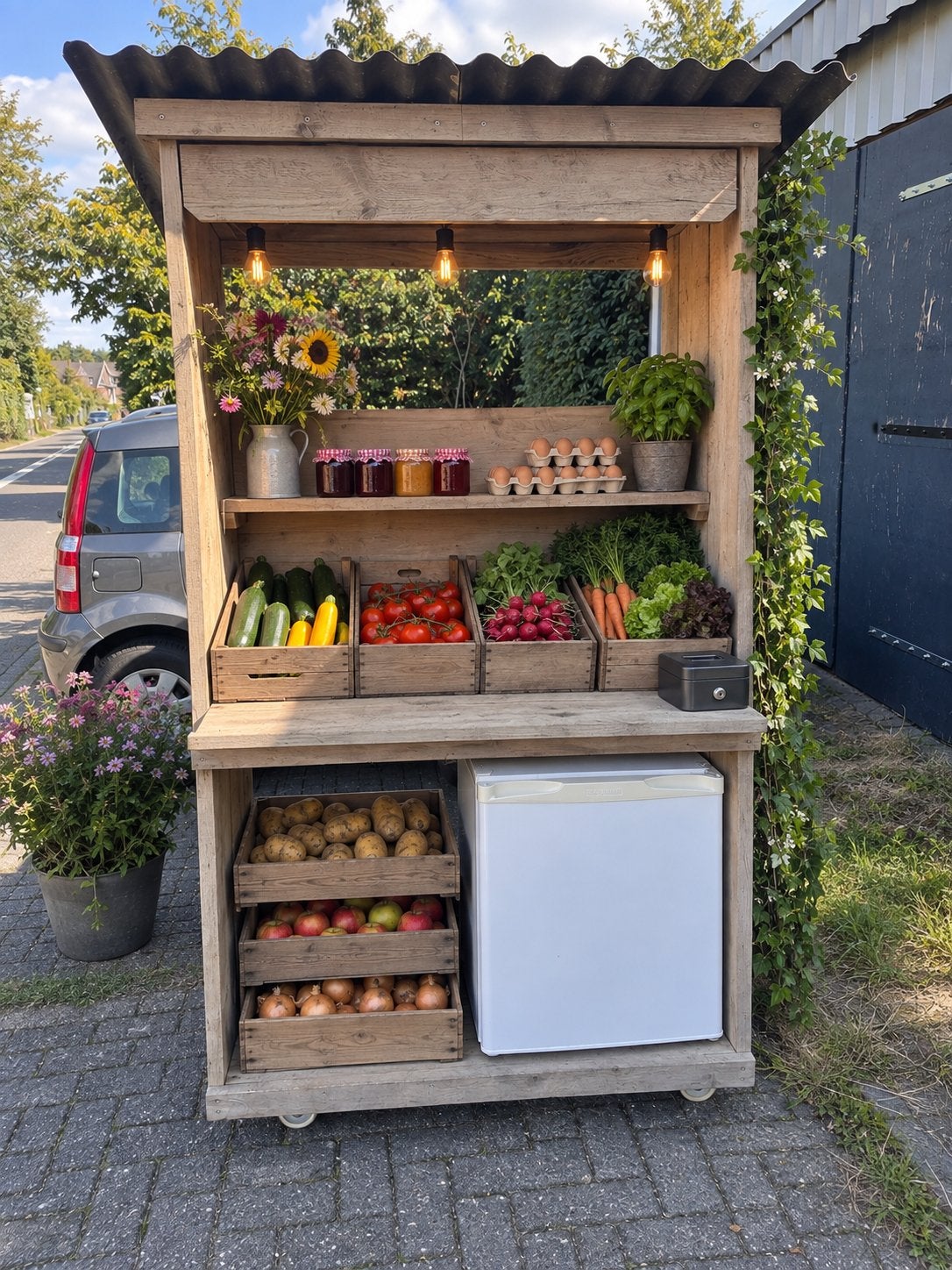 Steigerhouten marktkraam/verkoopkraam, Ophalen, Gebruikt