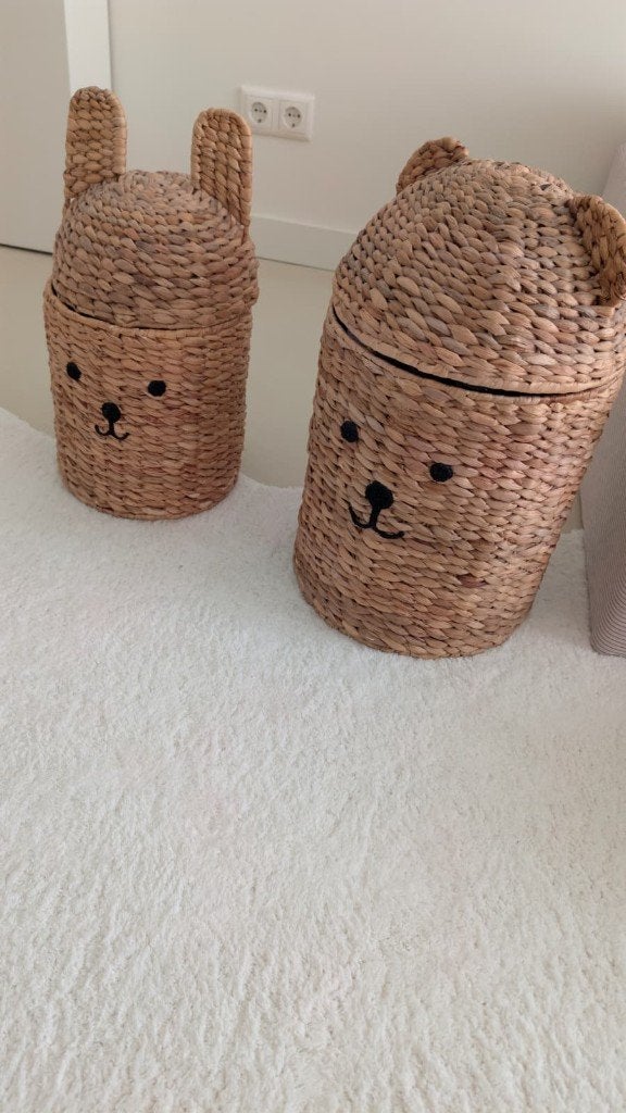 Set van 2 schattige rieten opbergmanden / dierenmanden, Ophalen, Zo goed als nieuw, Rond, Riet
