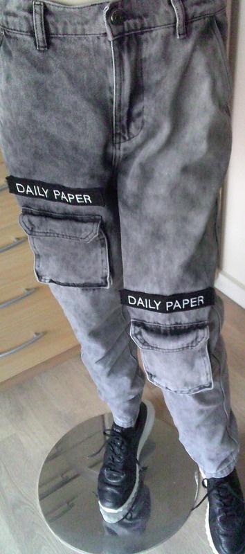 Daily PAPER grijze worker spijkerbroek met logo's maat M, Verzenden, Daily Paper, W30 - W32 (confectie 38/40), Grijs