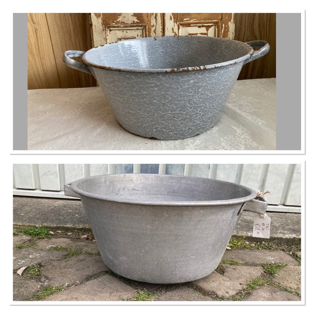 2x Brocante teiltjes / 1x gewolkt emaille, Ophalen of Verzenden