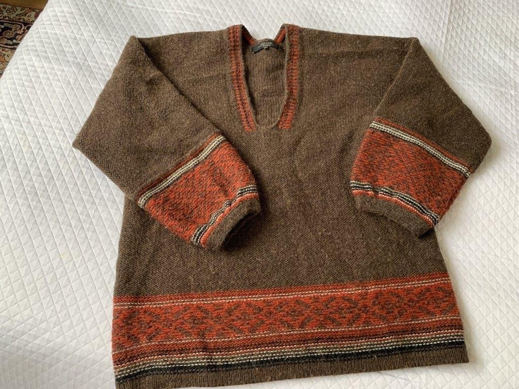 Max Mara aparte trui, oversized met ethnische details, mt. L, Maat 38/40 (M), Bruin, Verzenden, Zo goed als nieuw