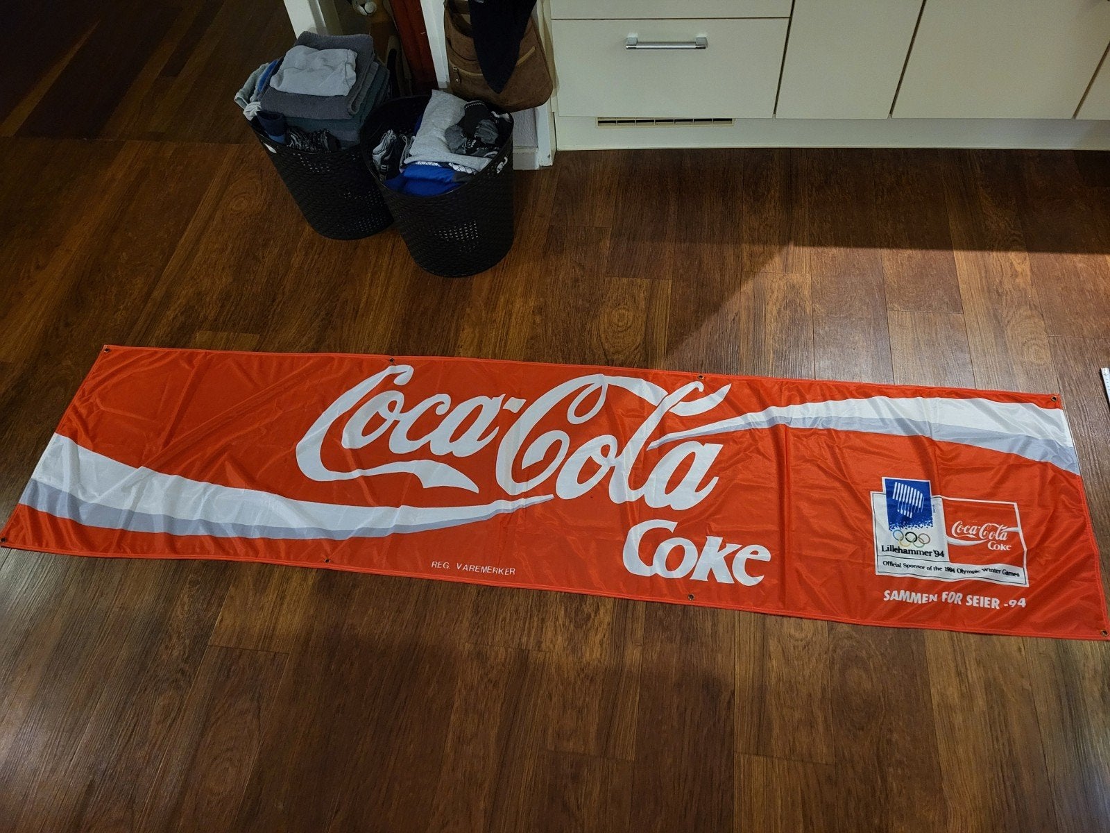 Coca Cola banner Olympische Winterspelen 1994, Verzamelen, Ophalen of Verzenden, Gebruikt, Reclamebord
