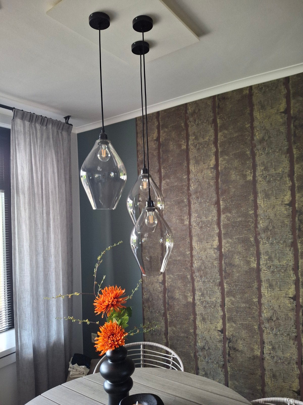 Set van 3 rookglas hanglampen, Ophalen, Modern, Sfeervol, E27 (groot), Zo goed als nieuw