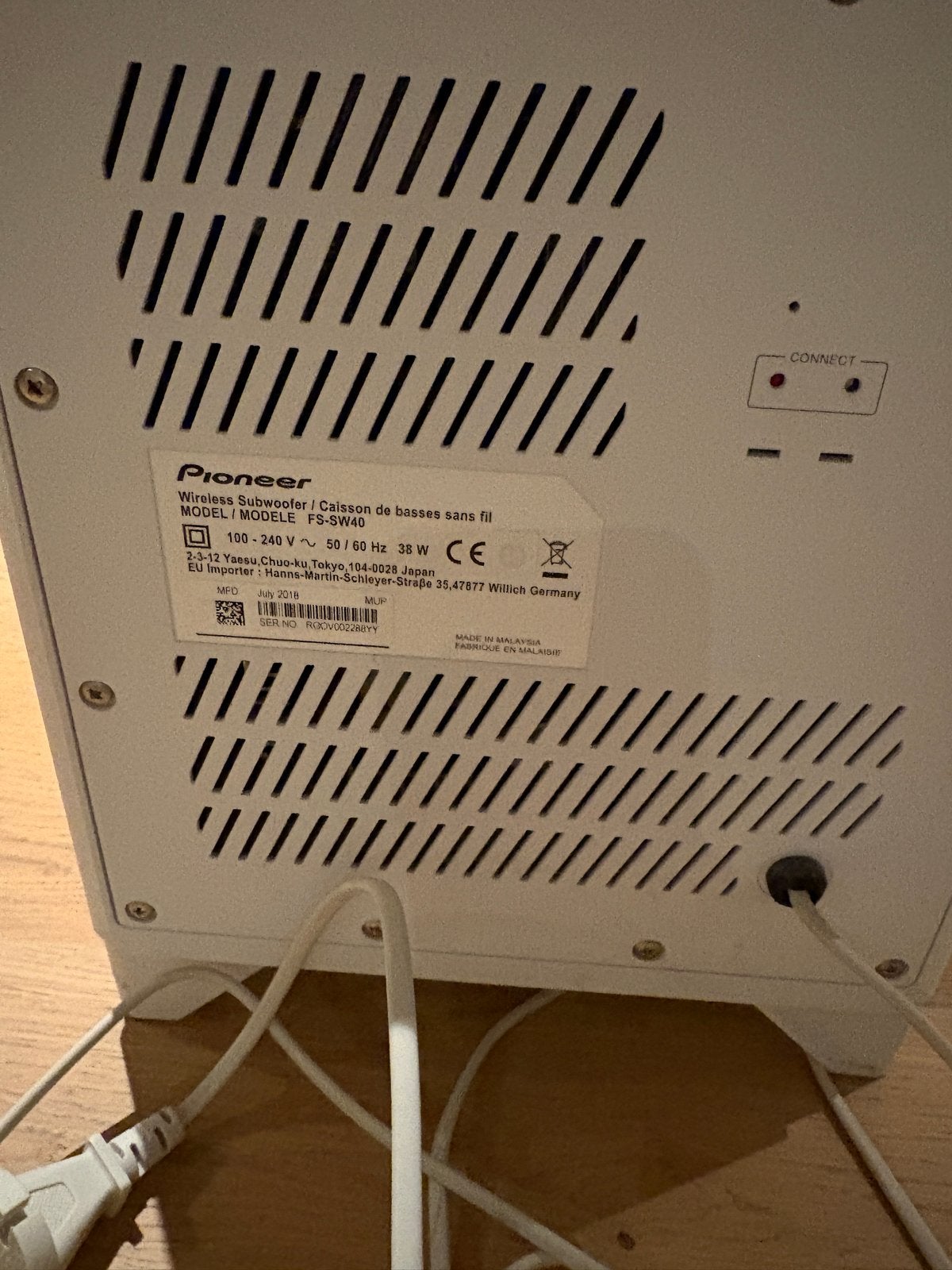 Pioneer FS-SW40 draadloze subwoofer, Ophalen, Subwoofer, Zo goed als nieuw, Pioneer