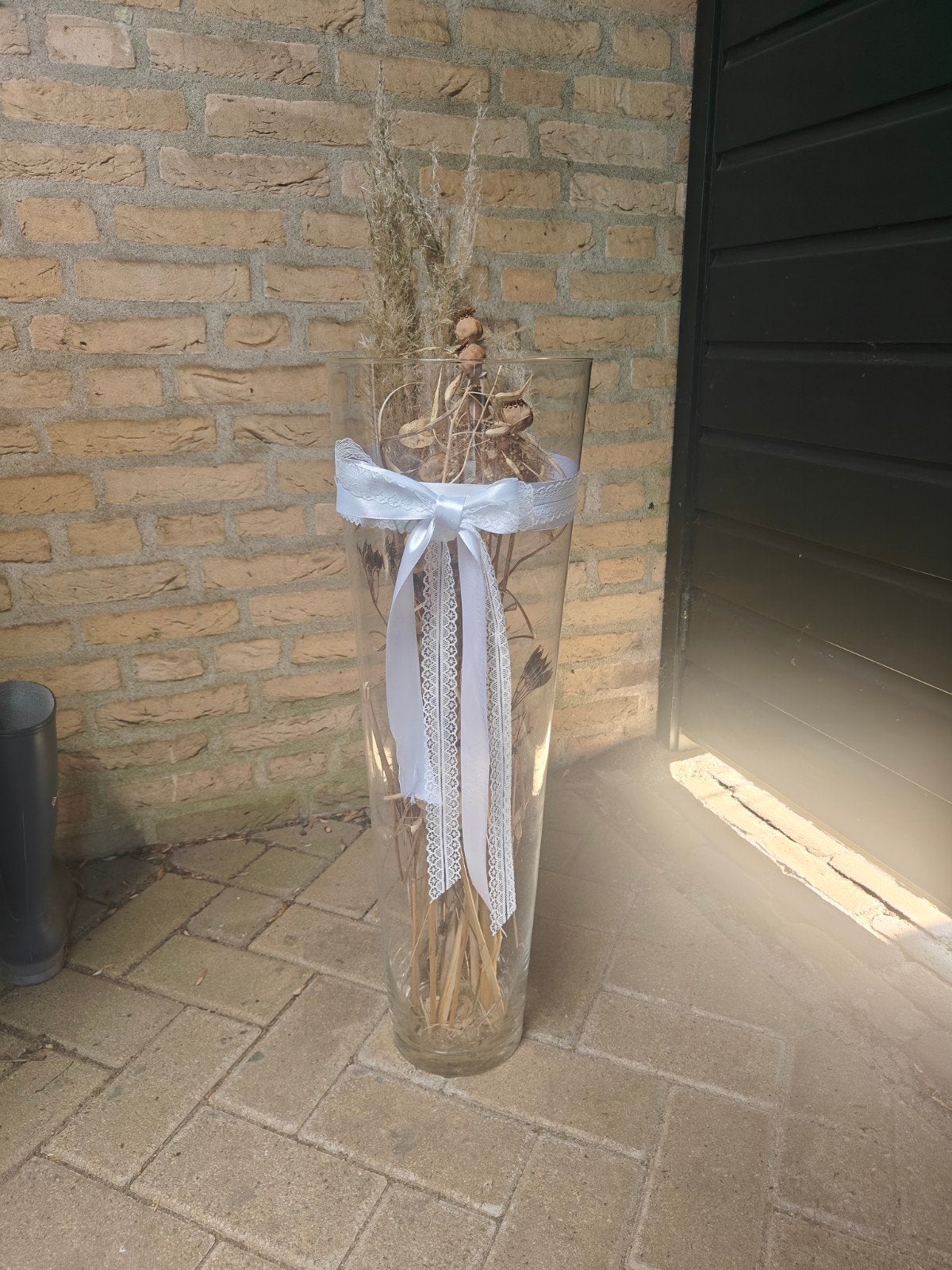 Grote glazen pot met decoratie, Gebruikt, Transparant, Ophalen of Verzenden, Glas