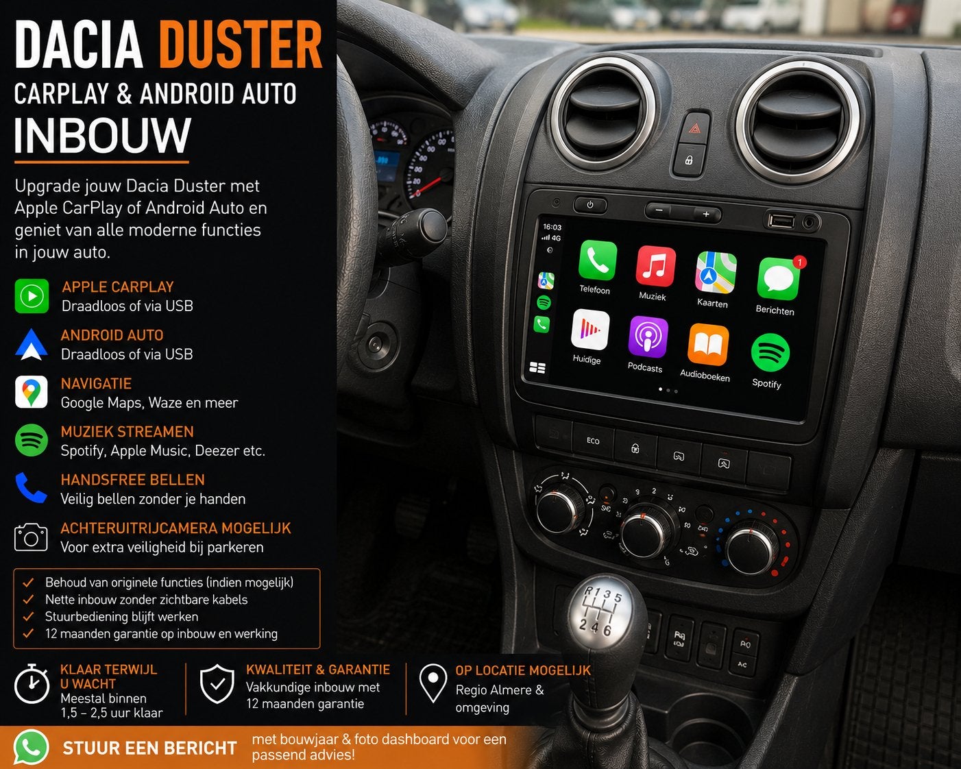 Dacia Duster CarPlay & Android Auto Inbouw, Auto diversen, Autoradio's, Zo goed als nieuw, Ophalen