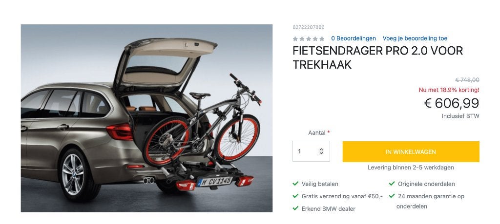 Nauwelijks gebruikte Fietsendrager BMW Pro 2.0, Ophalen, Zo goed als nieuw, Brede banden, 2 fietsen