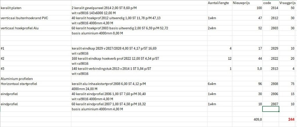 Keralit; profielen en 2 planken + diverse klein, Ophalen, Zo goed als nieuw, Overige materialen, Minder dan 20 mm