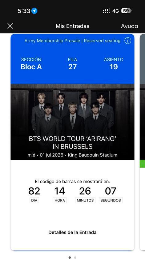 BTS TICKET 1 JULI BRUSSEL, Tickets en Kaartjes, Concerten | Pop, Eén persoon, Juli