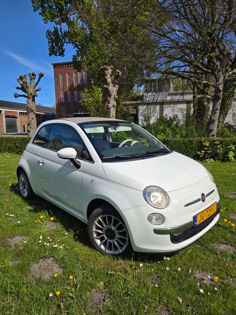 Fiat 500 1.2 C 2010 Wit cabrio, Auto's, 4 cilinders, USB, Wit, Handgeschakeld