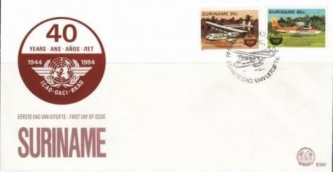 Suriname 1984 - FDC E80 - ICAO 40 jaar, Postzegels en Munten, Ophalen of Verzenden, Gestempeld