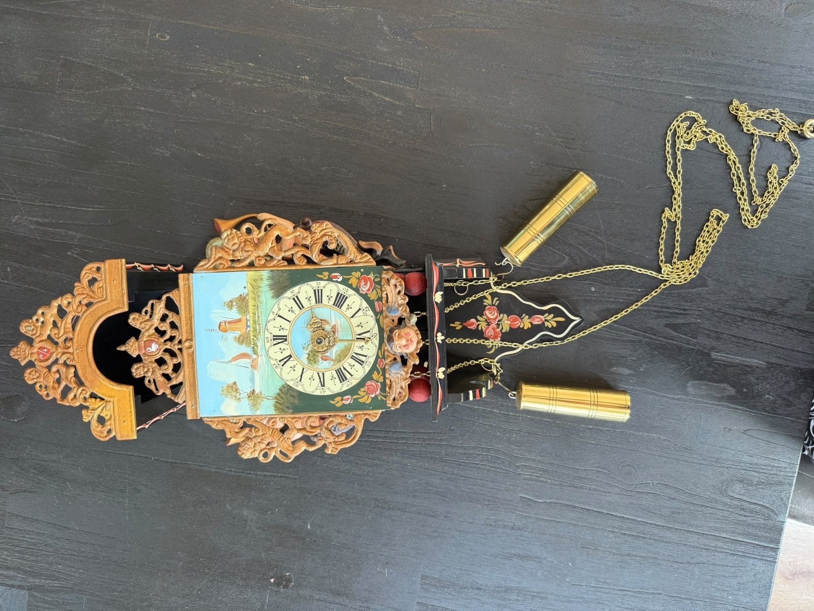 Antieke Zaanse Klok - Handgeschilderd en Verguld, Antiek en Kunst, Ophalen