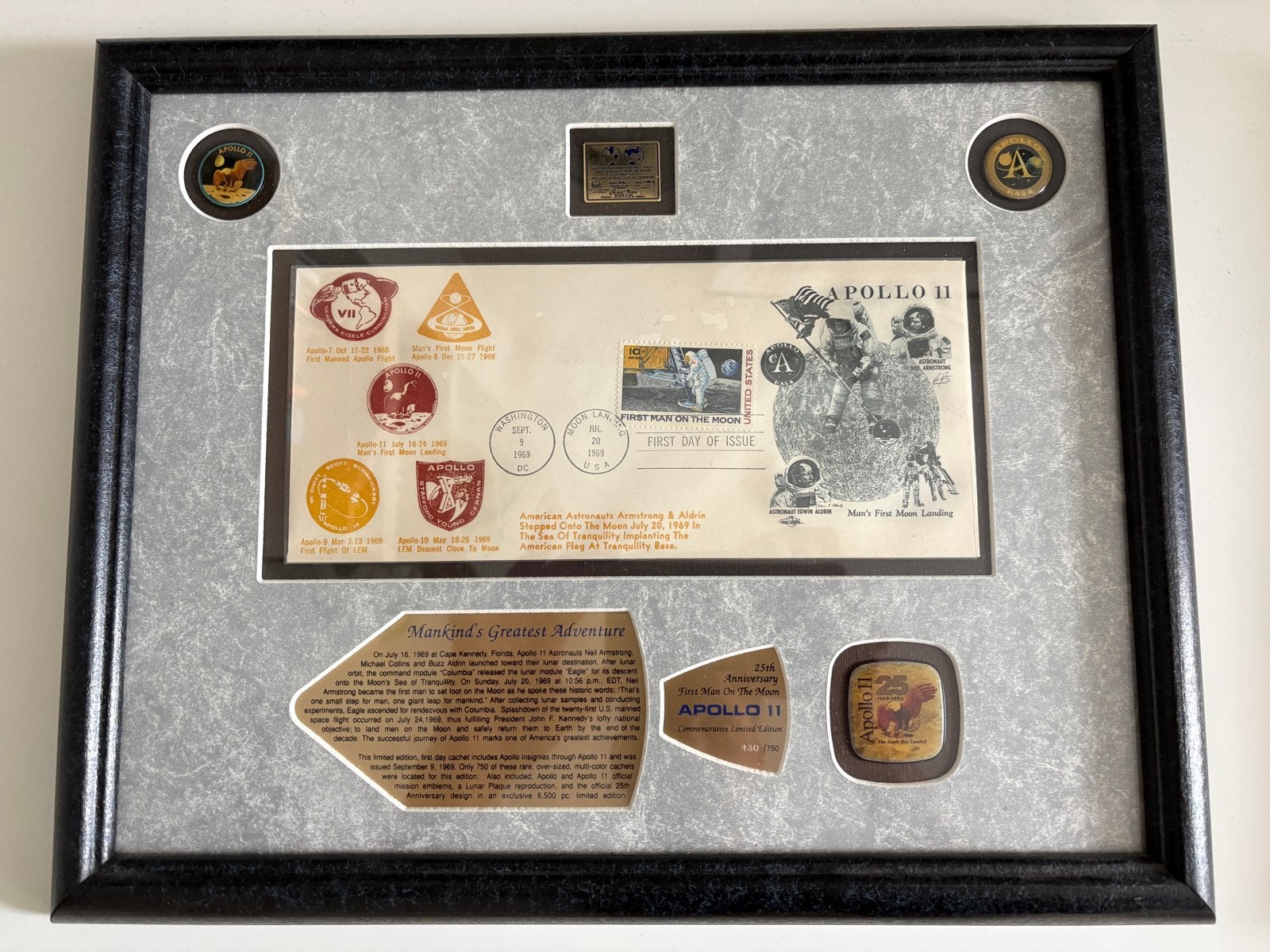 Ingelijste Apollo 11 'First Man on the Moon' Collectie, Verzamelen, Ophalen, Zo goed als nieuw