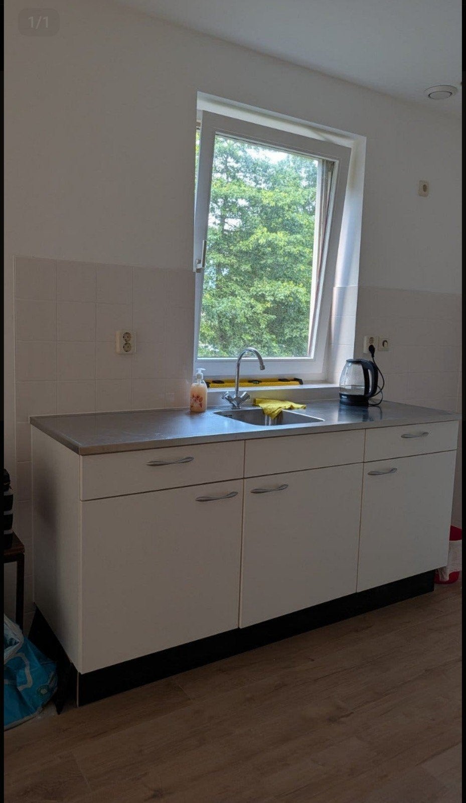 Compacte witte keuken met spoelbak, Ophalen, Zo goed als nieuw, Wit, Enkelwandige keuken