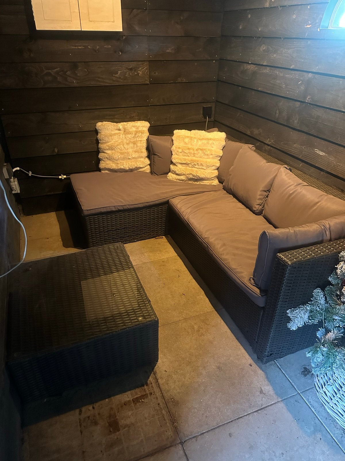 Loungebank met hocker - 200x145 cm - Goede staat, Ophalen, Gebruikt, 3 zitplaatsen, Loungeset