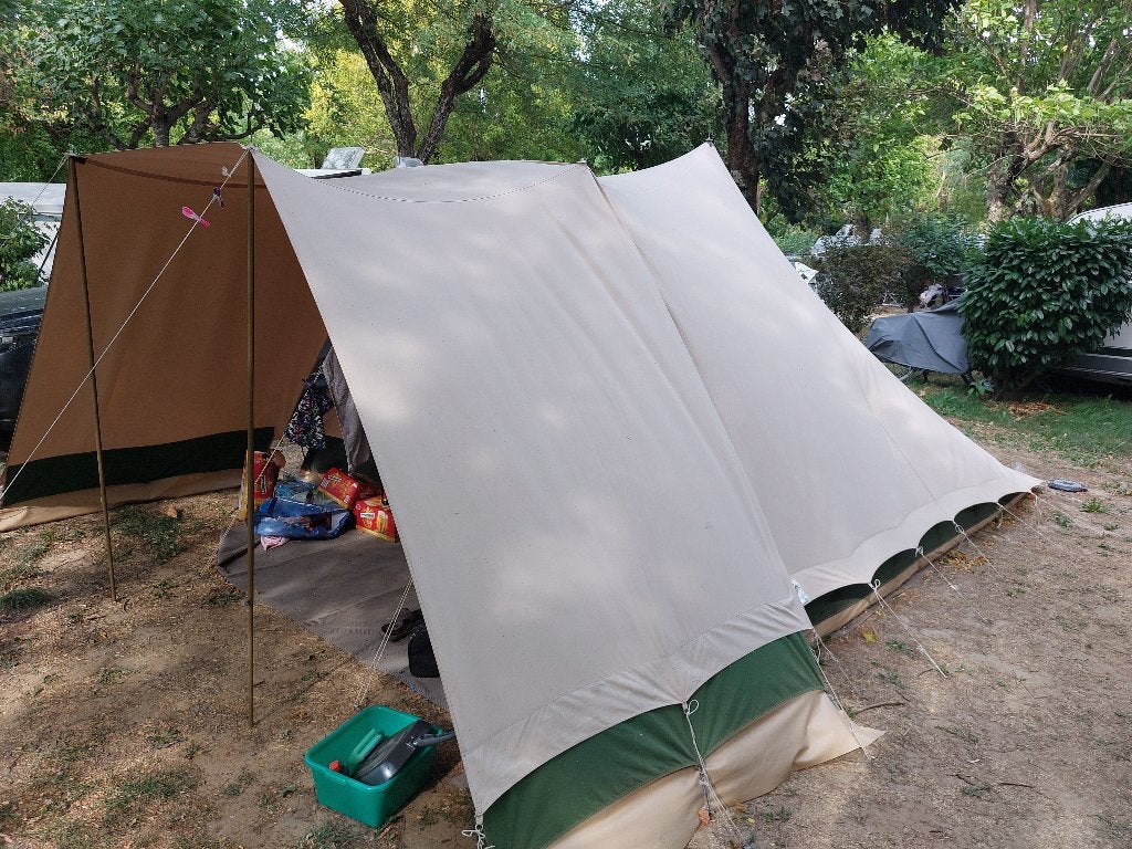 Katoenen 4 persoons tent, Caravans en Kamperen, Tenten, Ophalen, Gebruikt, Tot en met 4