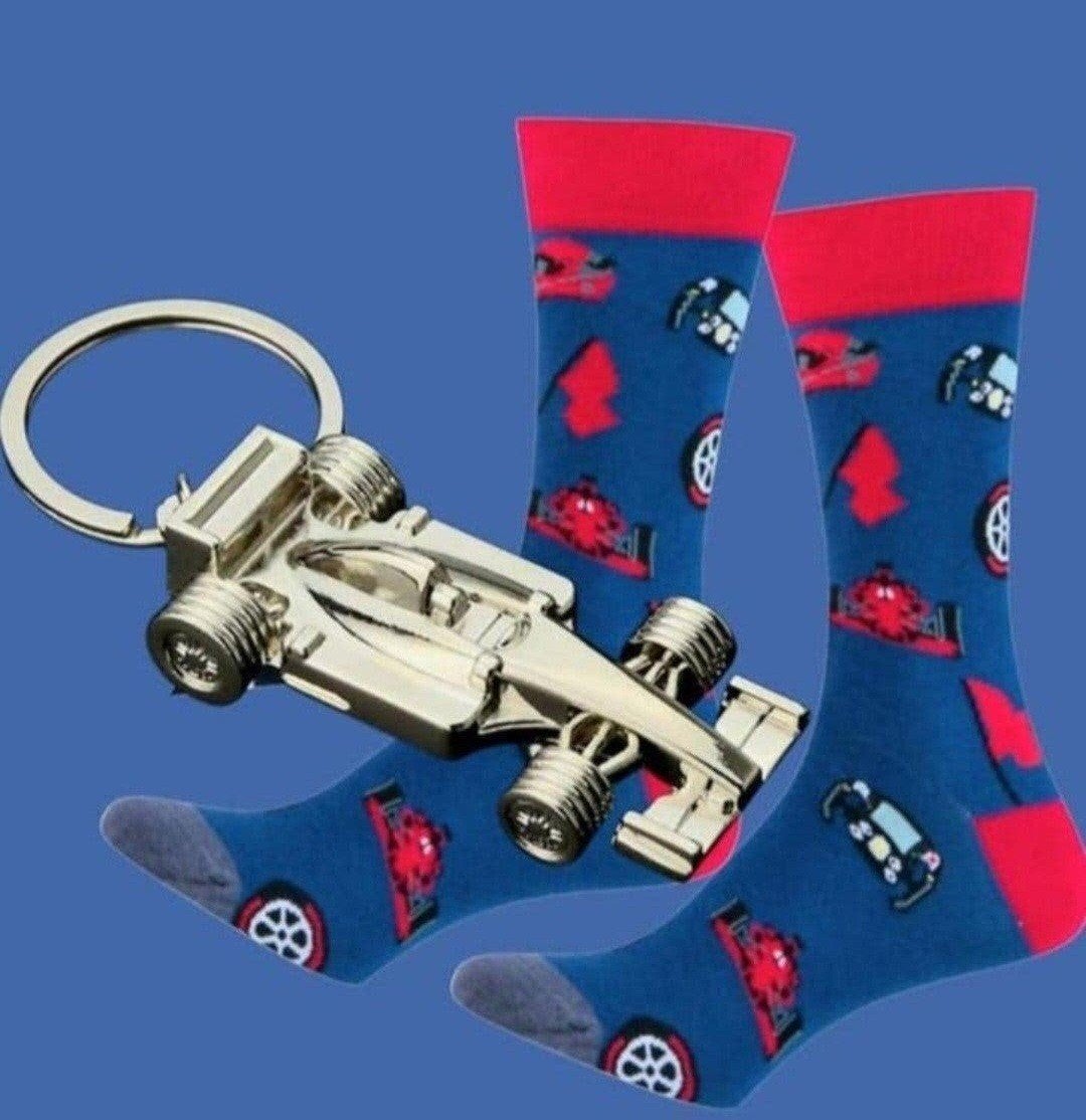 FORMULE 1 SOKKEN + SLEUTELHANGER RACE AUTO (VERCHROOMD), Ophalen of Verzenden, Nieuw
