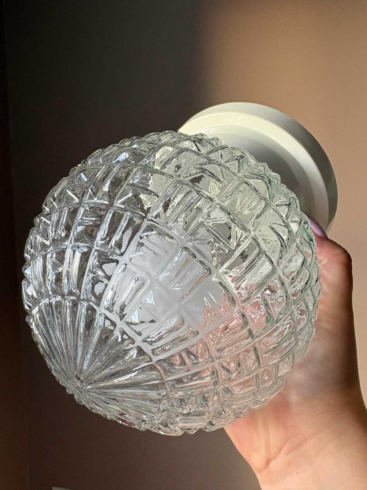Vintage Plafonnière Glazen bol Kap plafondlamp geometrisch, Ophalen of Verzenden, Glas