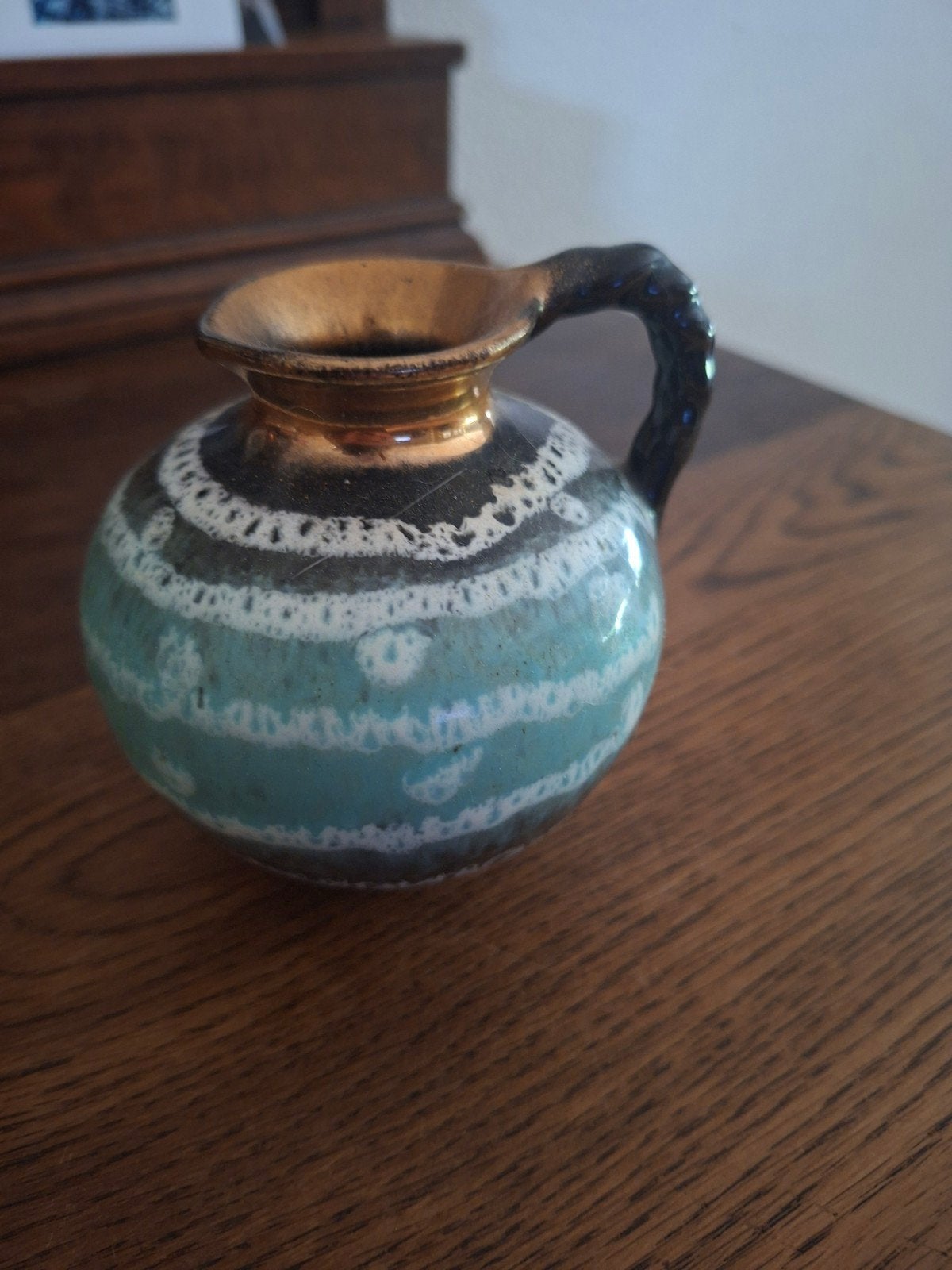 Vintage aardewerk kruikje met uniek glazuur, Antiek en Kunst, Ophalen of Verzenden