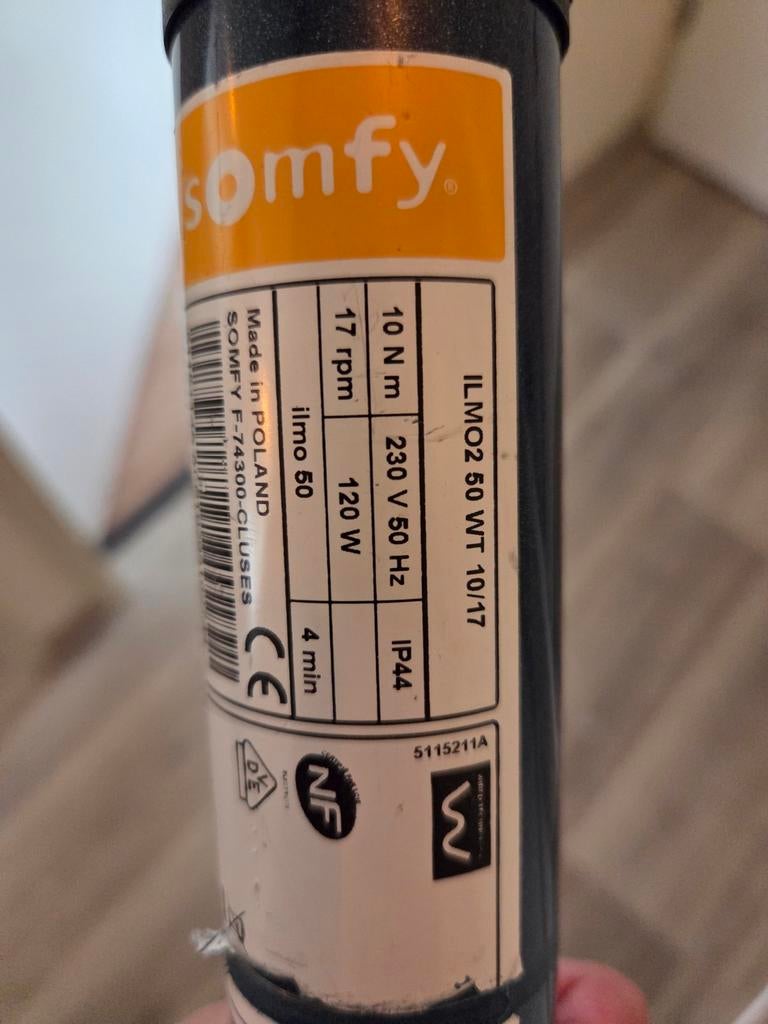 Somfy Ilmo2 50 WT 10/17 Rolluikmotor - Nieuwstaat, Minder dan 100 cm, Wit, Ophalen of Verzenden, Zo goed als nieuw
