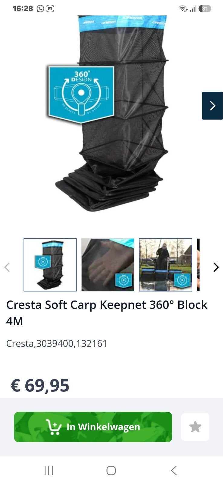 Cresta Soft Carp Keepnet 360 Block 4M leefnet, Ophalen, Zo goed als nieuw, Net of Fuik