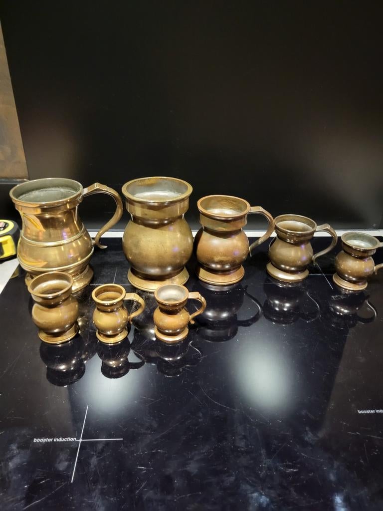 Set van 8 Engelse Koperen/Bronzen Maatbekers, Ophalen of Verzenden, Koper