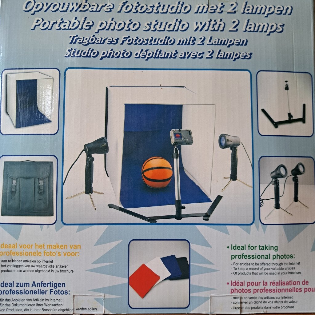 Mini Fotostudio met 2 lampen, Ophalen, Zo goed als nieuw, Inclusief draagtas, Complete fotostudio