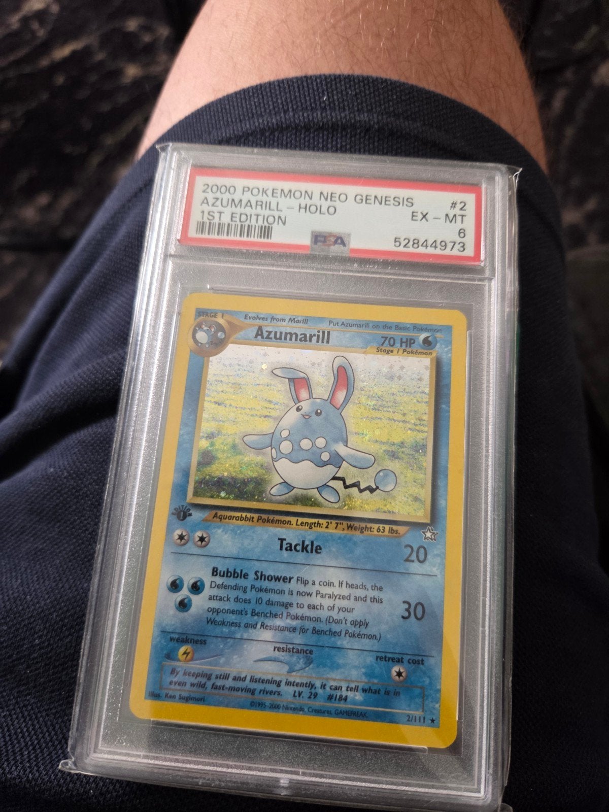 PSA 6 Azumarill Holo 1st Edition Neo Genesis Pokémon Kaart, Hobby en Vrije tijd, Ophalen of Verzenden, Zo goed als nieuw, Losse kaart