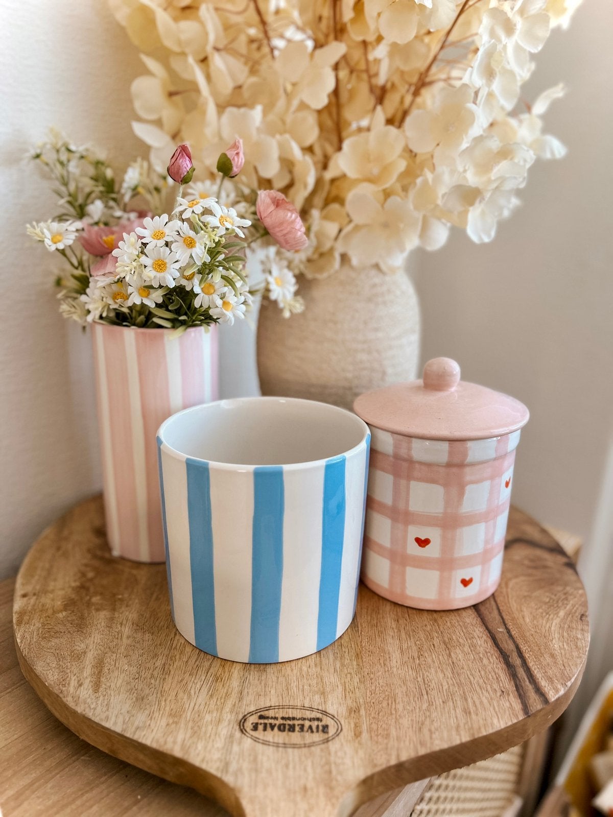 Leuke pot / bloempot / vaas / gestreept striped home deco, Ophalen of Verzenden, Zo goed als nieuw, Blauw
