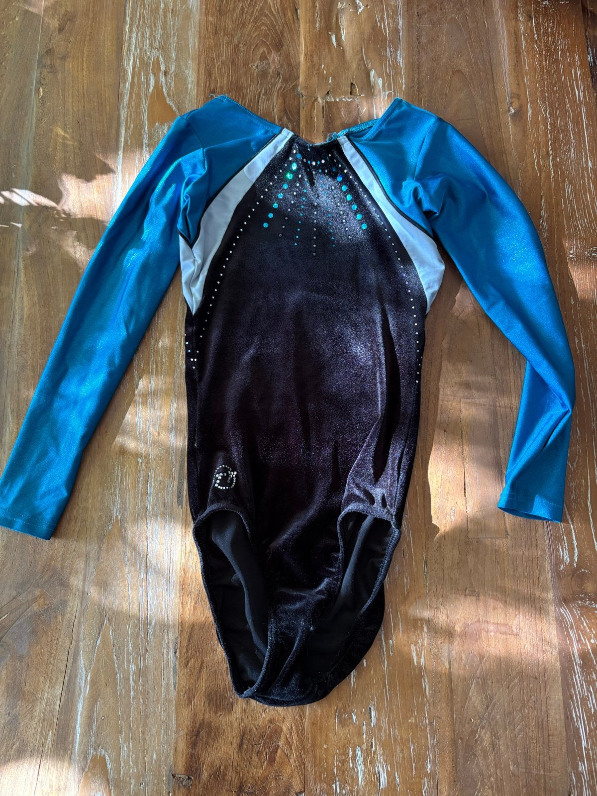 Turnpakje maat 134-140, zwart/blauw met glitters, Ophalen of Verzenden, Gebruikt, Meisje