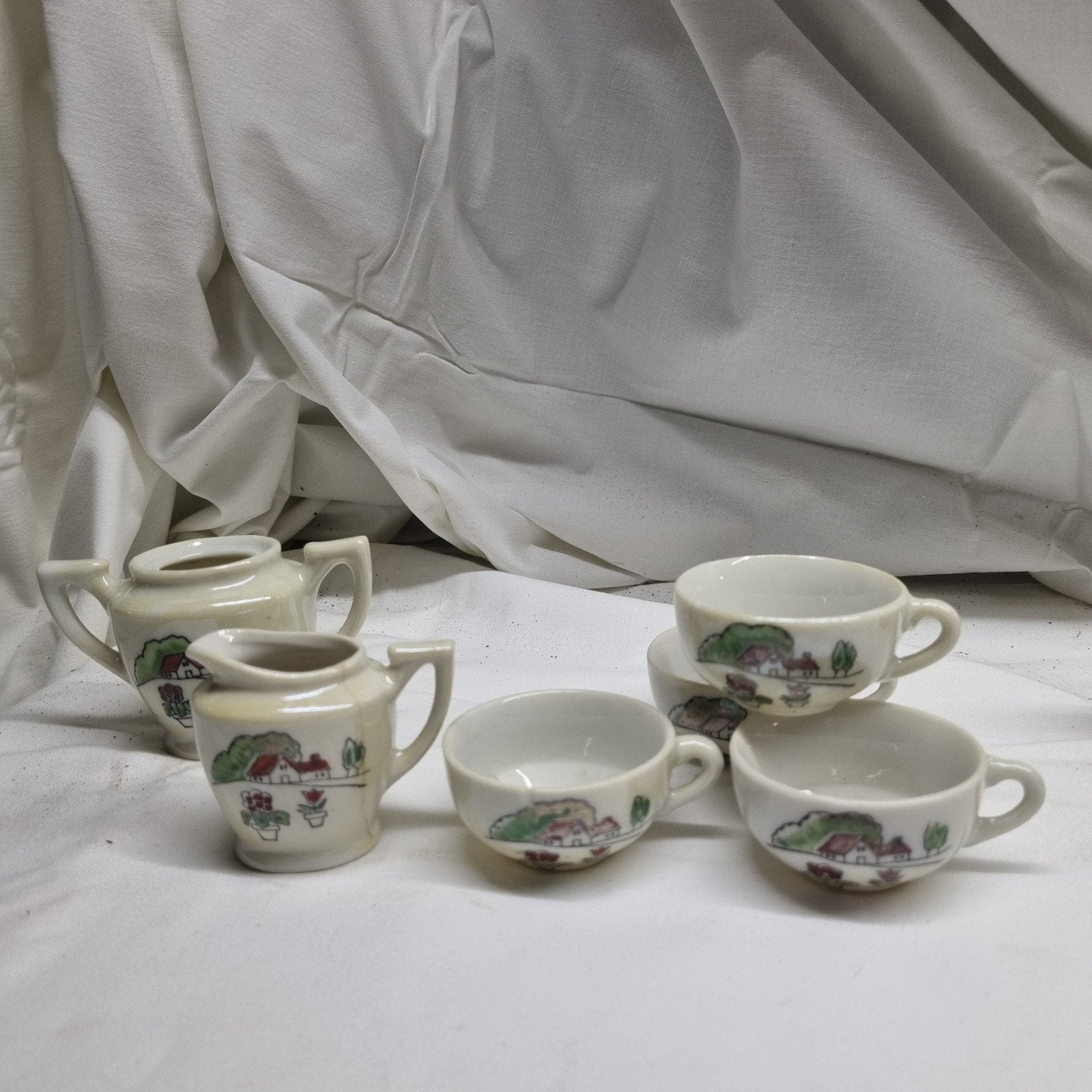 Vintage Miniatuur Theeserviesje met Huisjesdecor, Ophalen