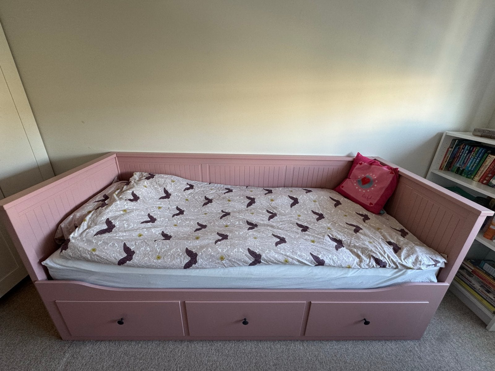 IKEA HEMNES Bedbank met 3 lades, roze, 80x200 cm, Ophalen, Zo goed als nieuw, 80 cm, 200 cm
