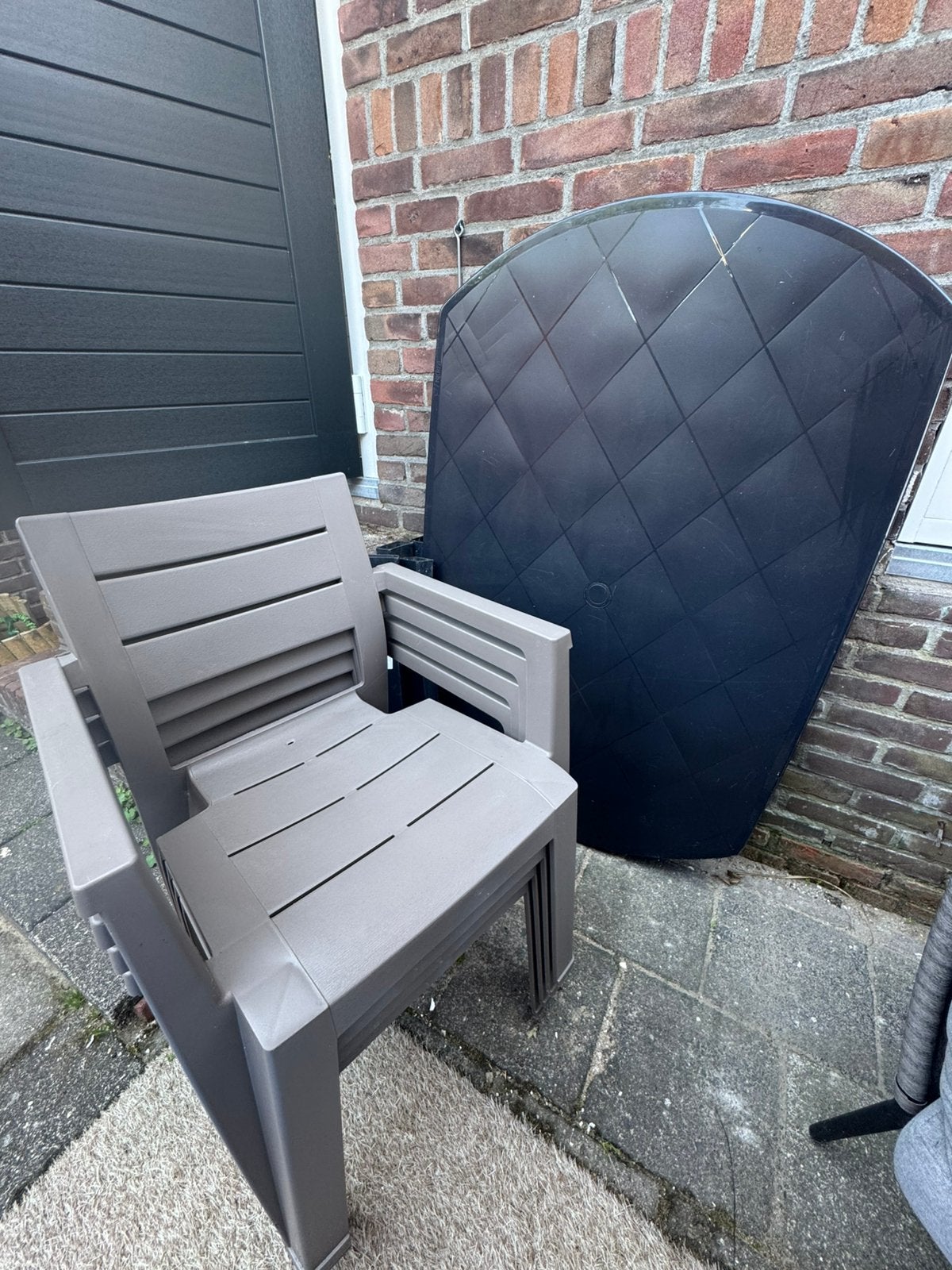 Tuinset tafel en 4 stoelen, Tuin en Terras, Ophalen, 4 zitplaatsen, Kunststof, Gebruikt