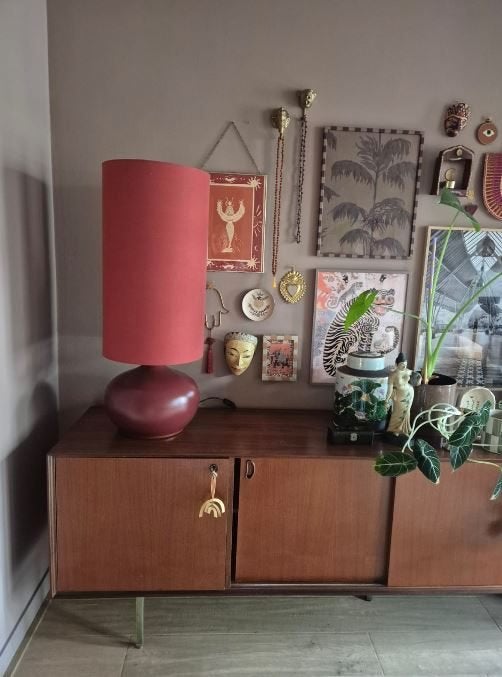 Hoge Schemerlamp • Tafelllamp • Donker rood, Ophalen, Zo goed als nieuw, Retro, Vintage, Boho, Modern, 75 cm of meer