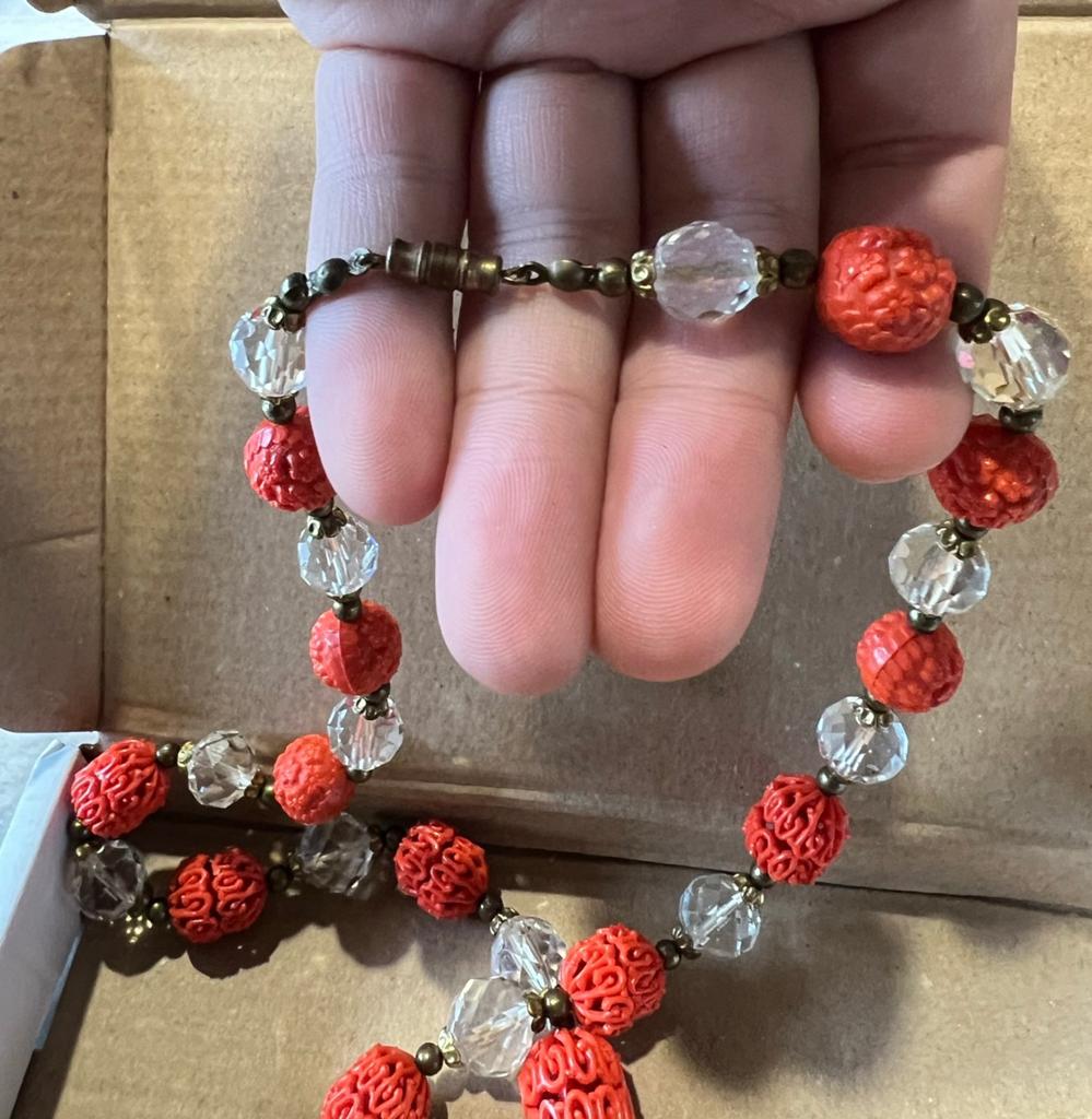 Vintage Tsjechische geslepen glaskraal early moulded ketting, Sieraden, Tassen en Uiterlijk, Antieke sieraden, Ophalen of Verzenden