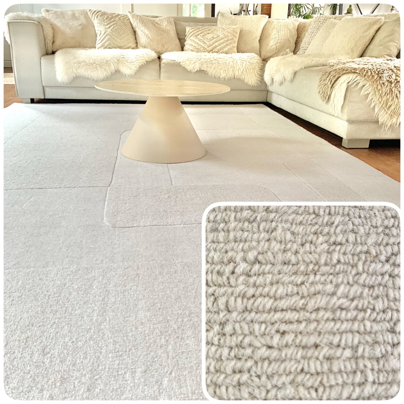 Retro wol - beige xxl vloerkleed- fotoshoot, Ophalen, Beige, 200 cm of meer, Zo goed als nieuw