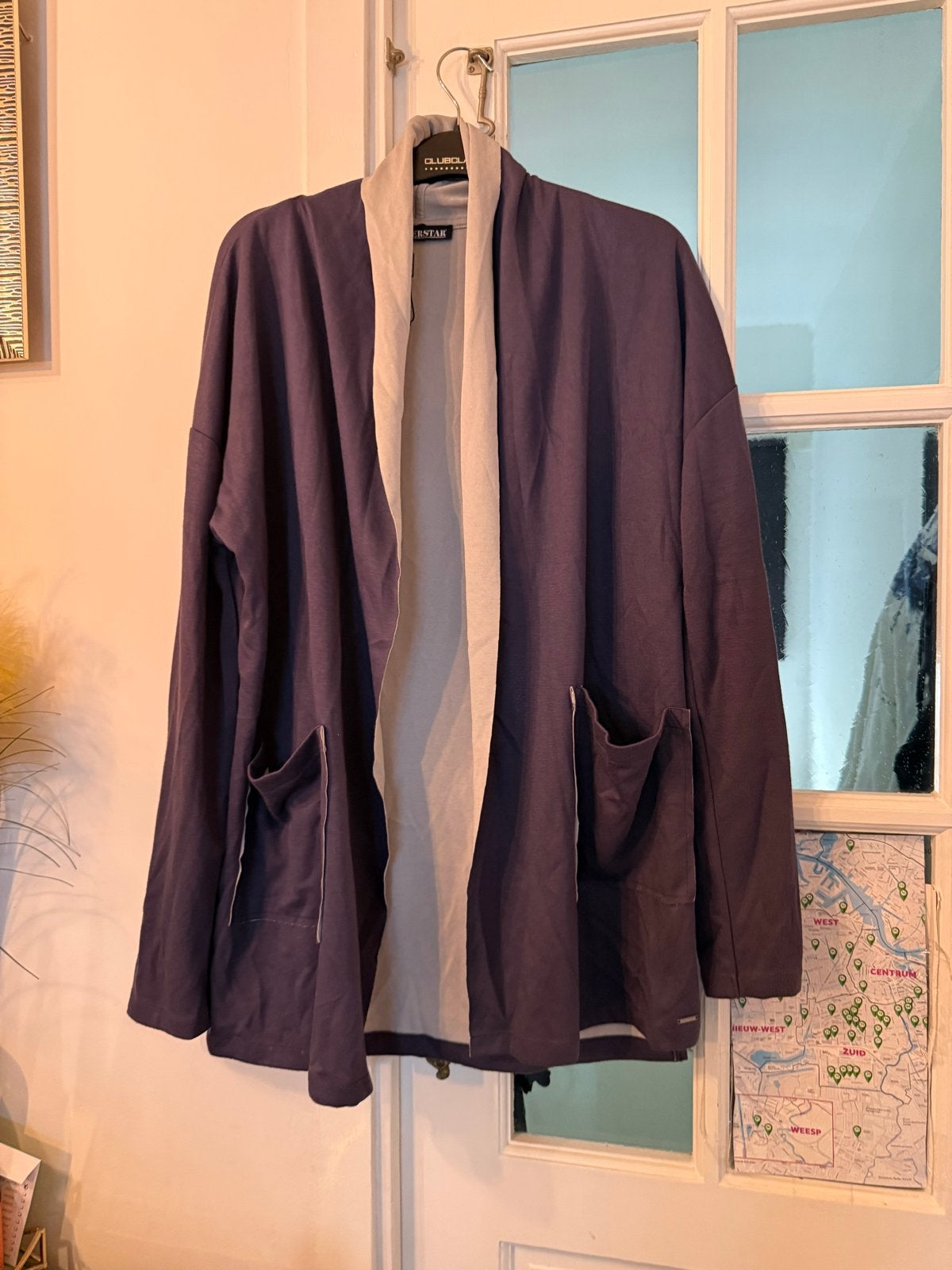 Superstar paars/grijze kimono/vest, Ophalen of Verzenden, Zo goed als nieuw, Maat 38/40 (M), Paars