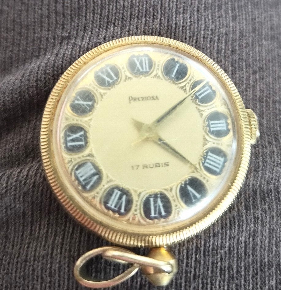 Antiek Preziosa Dames Zakhorloge - 17 Rubis, Overige materialen, Zakhorloge, Verguld, 1930 tot 1960