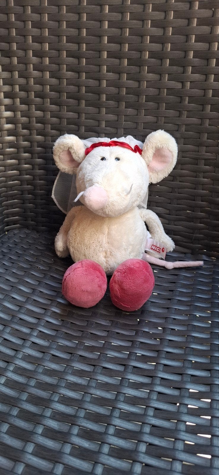 nici muis bruid/ bruidje wit roze velours 25 cm, Ophalen of Verzenden, Nieuw, Overige typen