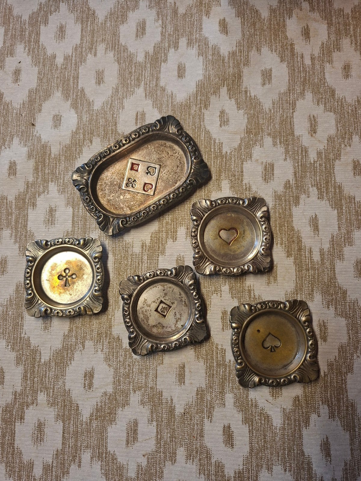 Set van 5 vintage speelkaart onderzetters/asbakjes, Antiek en Kunst, Ophalen