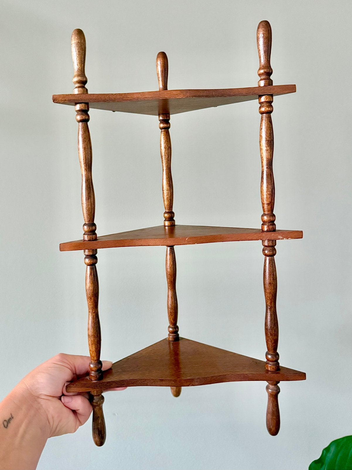 Vintage houten wandrek hoekrek wandplank, Ophalen of Verzenden, Gebruikt