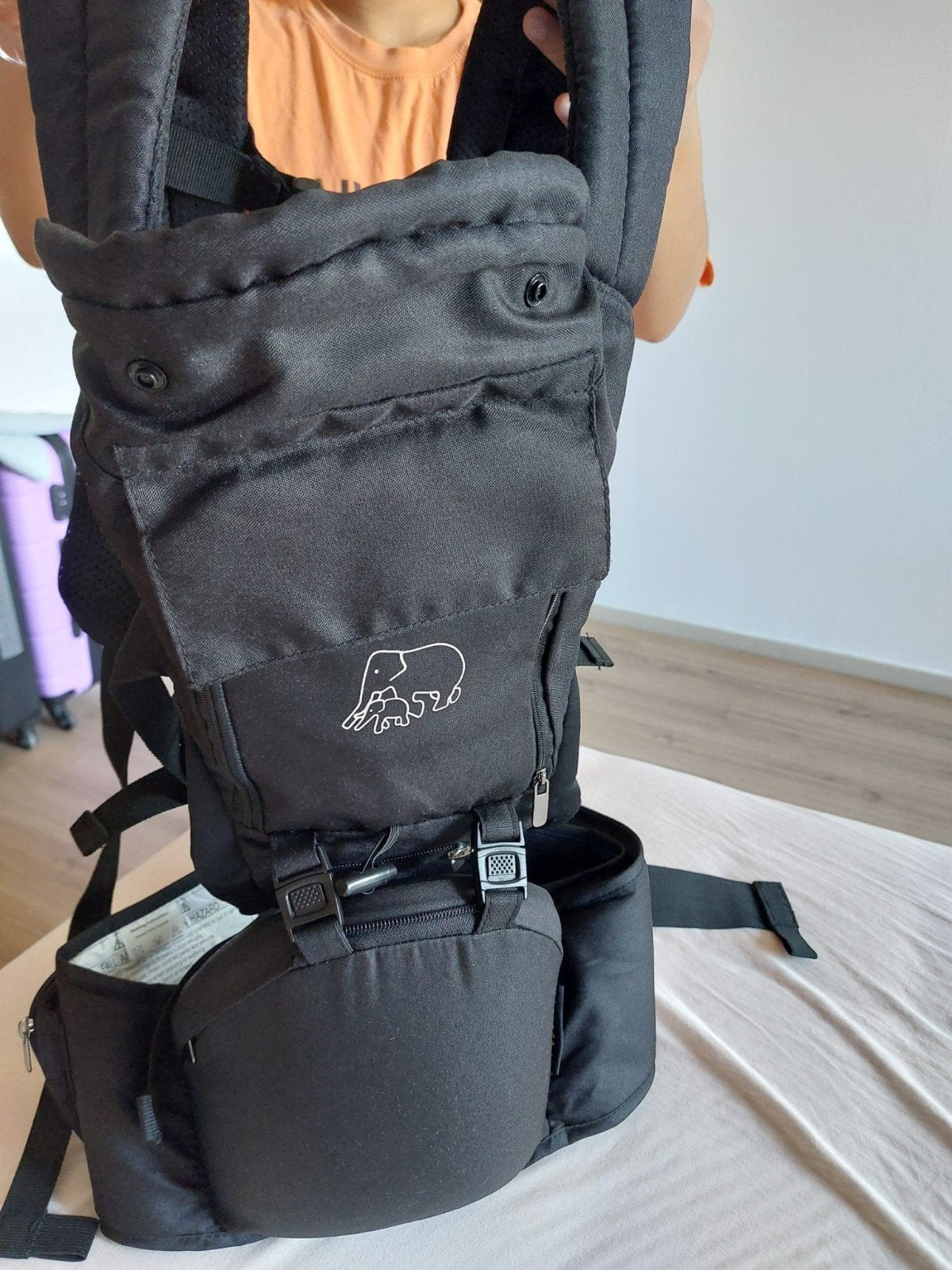 Ergonomische Draagzak met Heupzitje - Zwart, Overige merken, Buik of Rug, Ophalen of Verzenden, Zo goed als nieuw