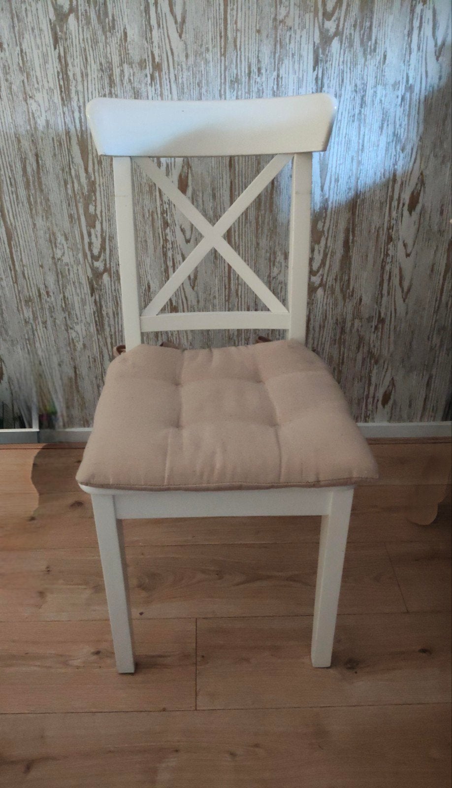 Witte houten stoelen 4, Ophalen, Gebruikt, Wit, Stof