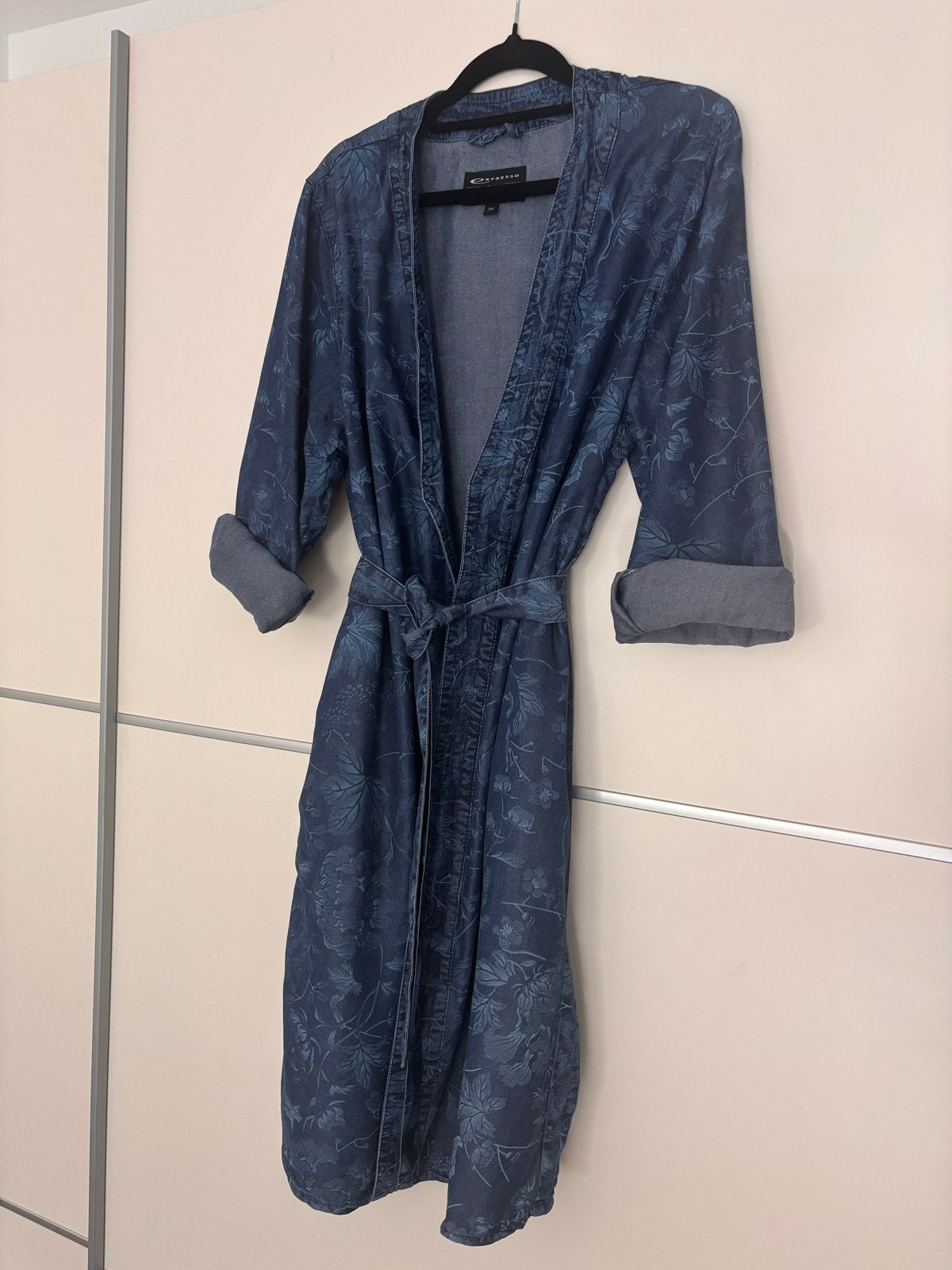 Exxpresso Denim kimono/jasje met bloemenprint, Maat 38/40 (M), Blauw, Ophalen of Verzenden, Zo goed als nieuw