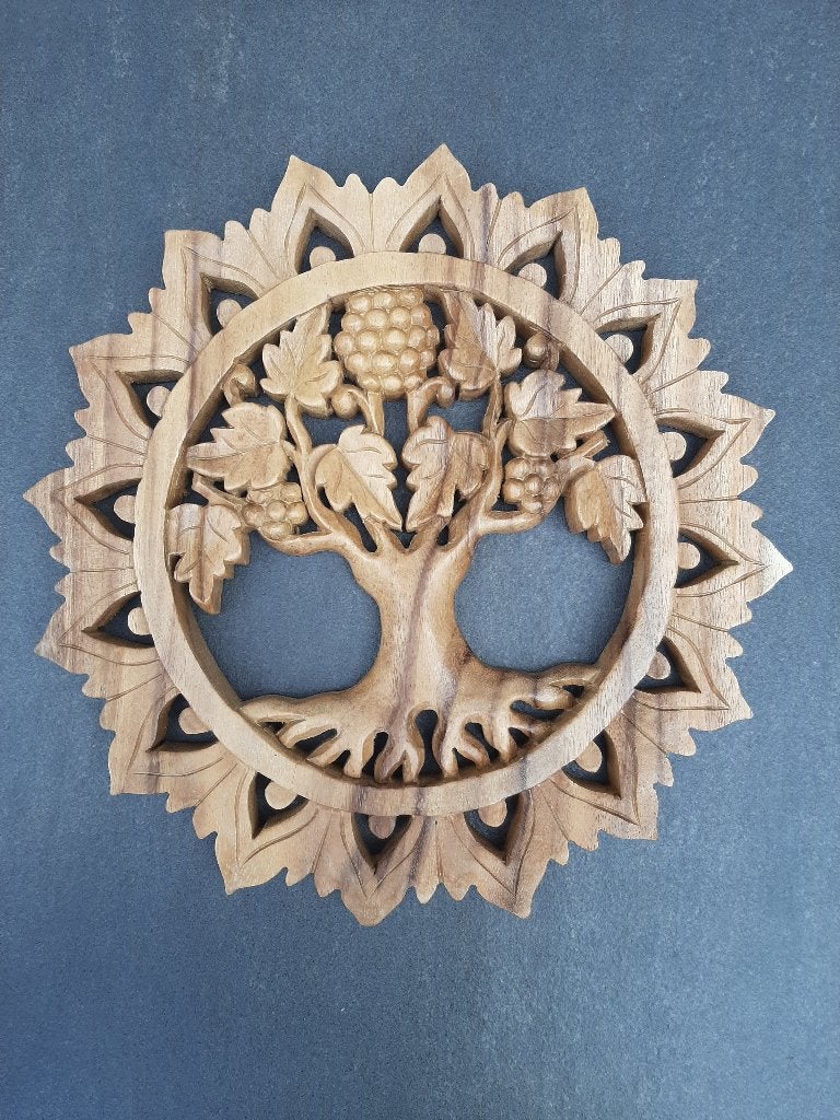 Levensboom/wijnstok/handgemaakt/helder, 30 cm, 30 cm, Schilderij, Hout