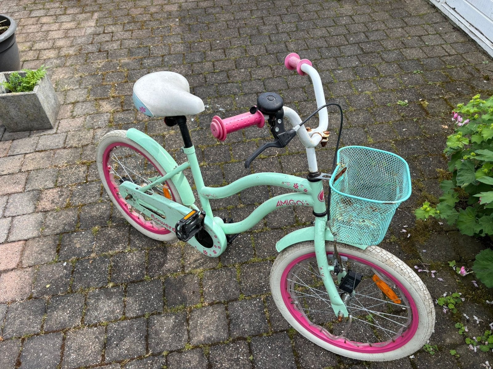 Amigo Flower Kinderfiets 20 inch - Mintgroen/Roze, Ophalen, Gebruikt, Terugtraprem, 16 tot 20 inch