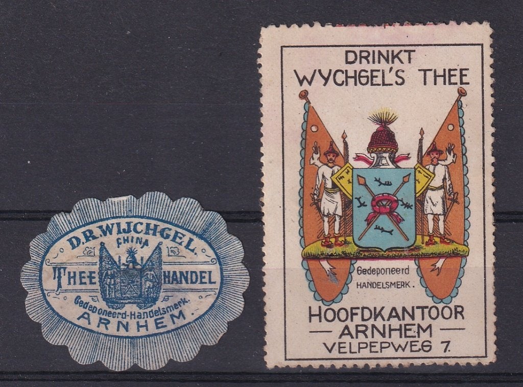 X60) ca 1920 2x oude Arnhemse vignetten Wychgel's thee, Verzenden, T/m 1940, Postfris