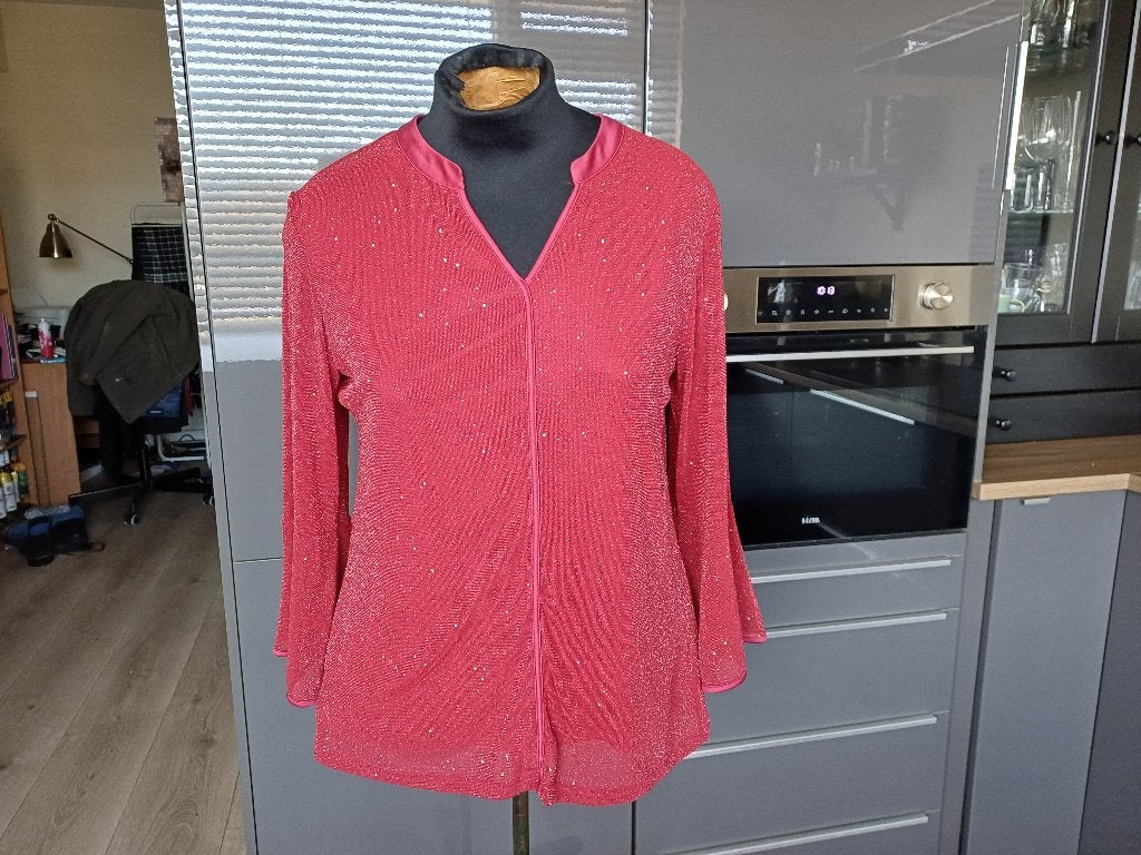 zgan donkerrood met zilver tuniek/shirt mt XL, Maat 46/48 (XL) of groter, Ophalen of Verzenden, Zo goed als nieuw, Lange mouw