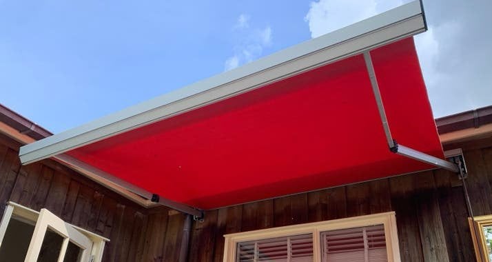 Zonnescherm, 250 cm breed, 200 cm diep aluminium rood doek, Tuin en Terras, Ophalen, Zo goed als nieuw, 150 tot 300 cm, 250 cm tot 450 cm