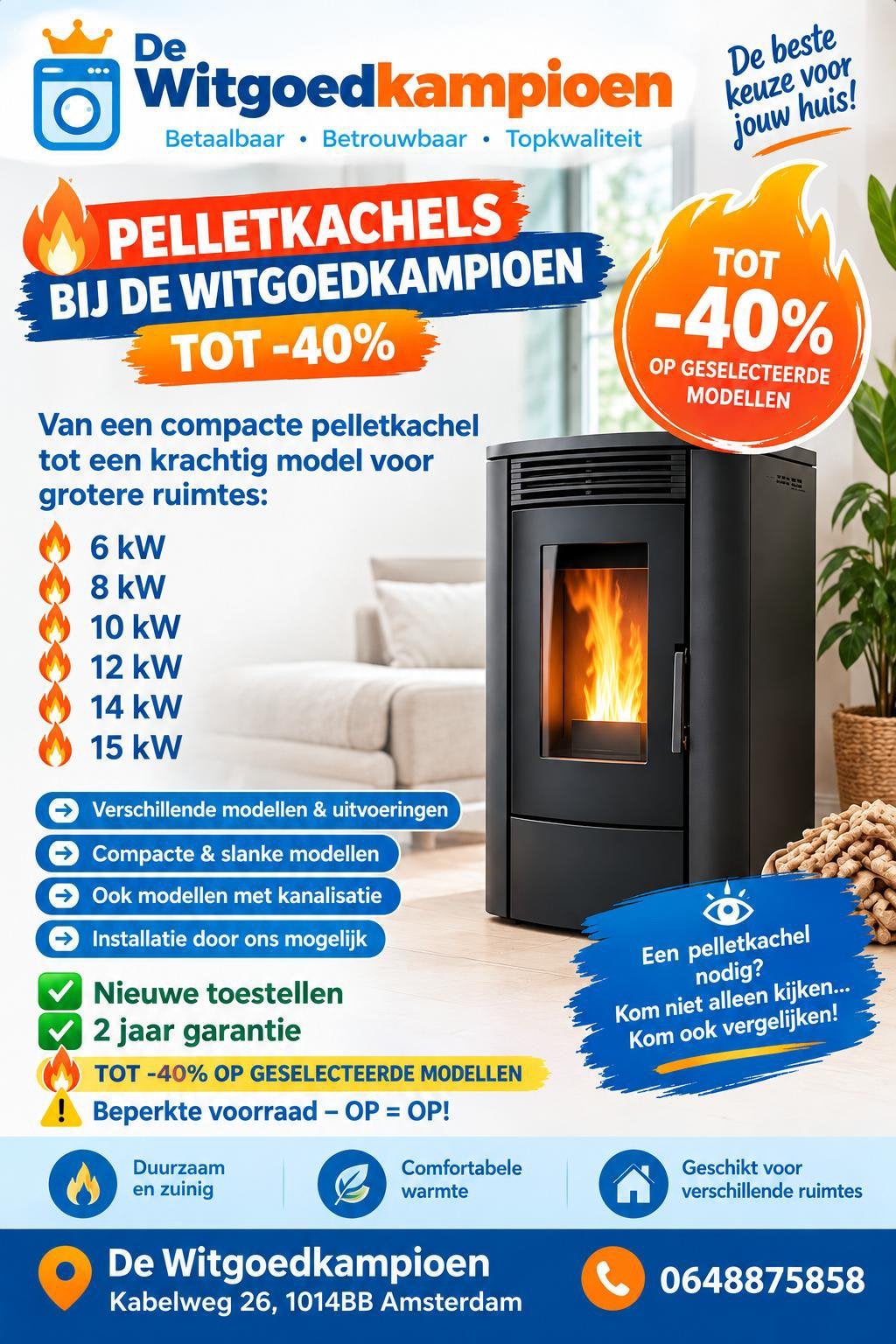 Pelletkachels Fair Bio pelletkachels 2 jaar garantie!!, Nieuw, Ophalen of Verzenden, Hangend, Pelletkachel